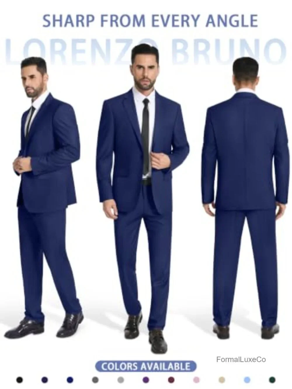 Men's Slim Fit 2-Piece Suit Set - Polyester Blend Jacket & Pants - Wedding